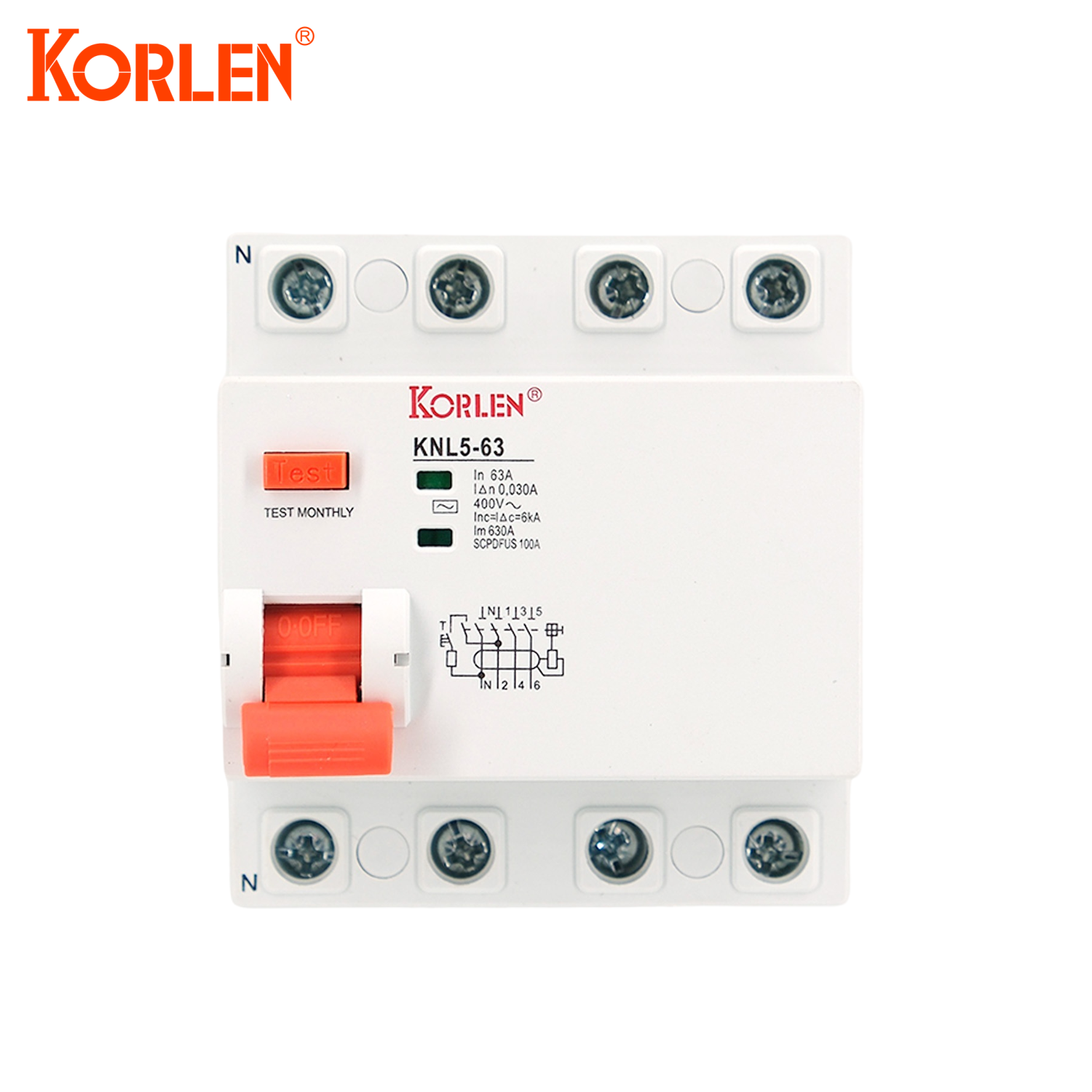 KORLEN 4P Type AC 30mA 16A 25A Industrial Breaker Residential Device Current Circuit Breaker