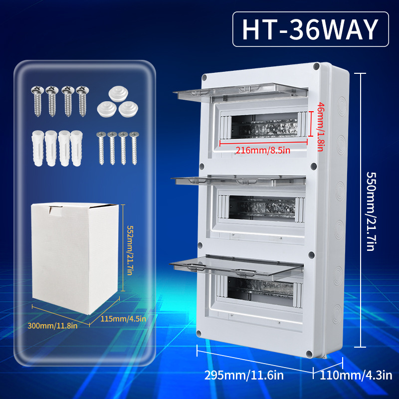 Cross-border Outdoor IP65 Waterproof Distribution Box 36 Loop HT Series Charging Pile Wiring 50A 99 Holes 2 Wenzhou Gray Meter