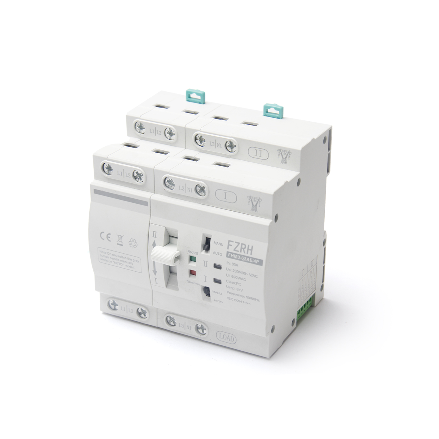 FZRH Changeover Switch 2Poles AC 220V 50/60HZ 63A 10kA Breaking Capacity Automatic Transfer Generator ATS Controller Electrical