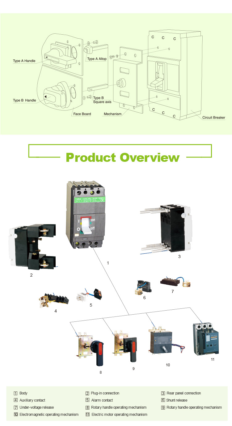 AC 500V 800V Mccb 100a 3p 400 Amp 630a 3 Phase Circuit Breaker