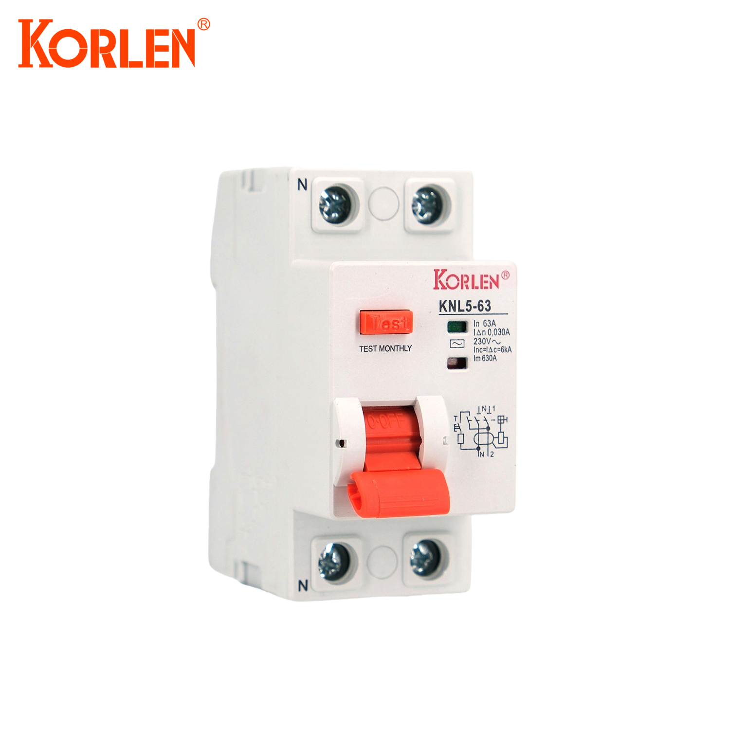 KORLEN 2P Type AC 63A Residual Current Circuit Breaker 30mA 415V 50/60Hz Industrial Household