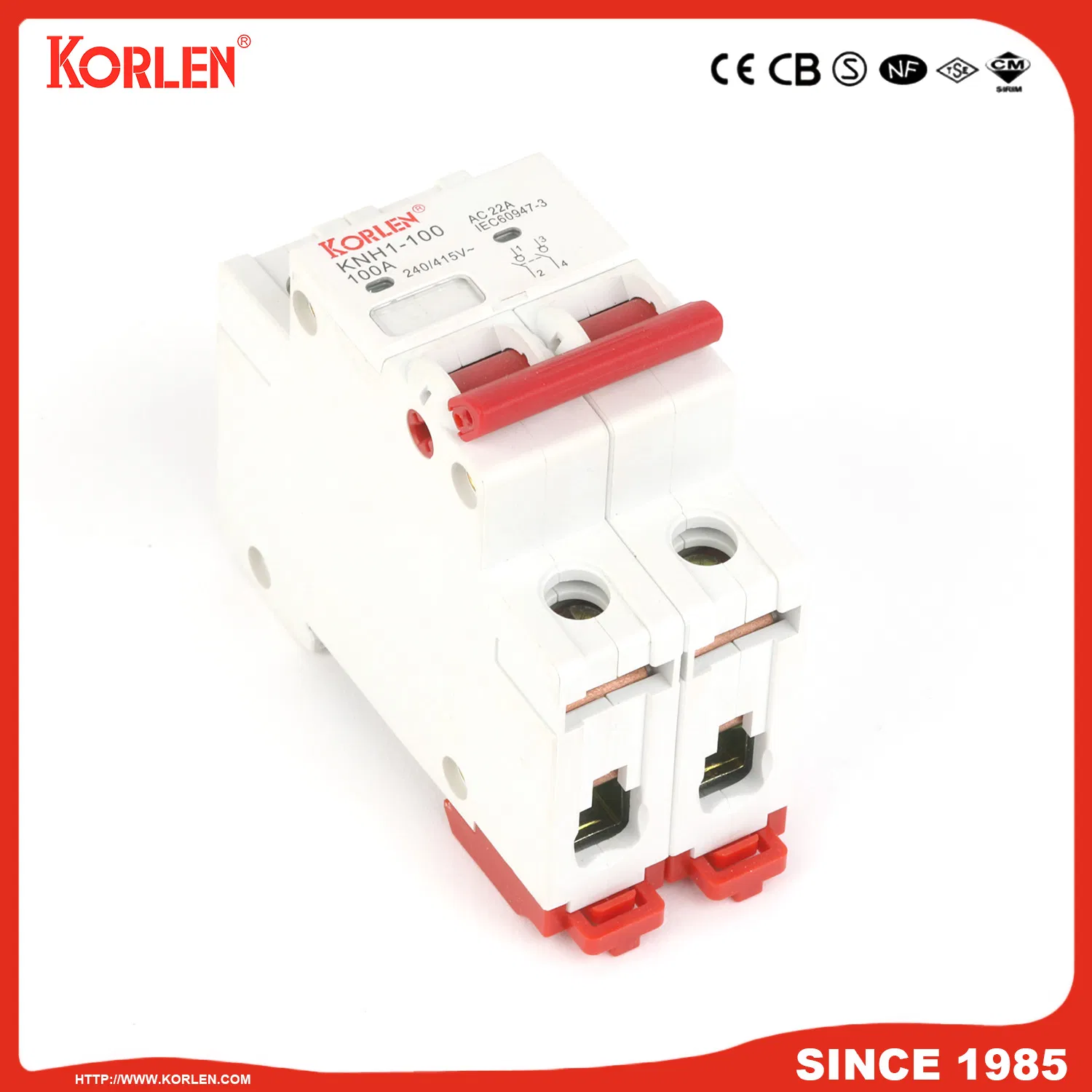 DIN Rail Isolator Switch Korlen Knh1 CE 80A 2p