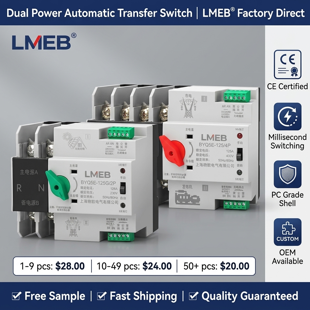 [CE Certified] 63A 100A Photovoltaic Dual Power Automatic Transfer Switch ATS Controller 380V Din Rail Mount Changeover Switch
