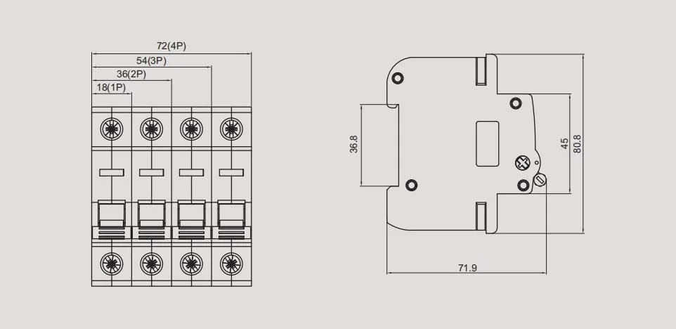 DIN Rail Isolator Switch Dimensions