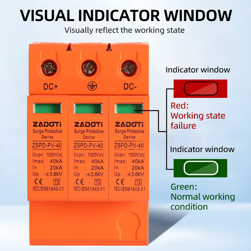 1000V DC SPD 2 Pole Solar PV Surge Protective Device 40kA DIN Rail Mount For Photovoltaic System Lightning Protection