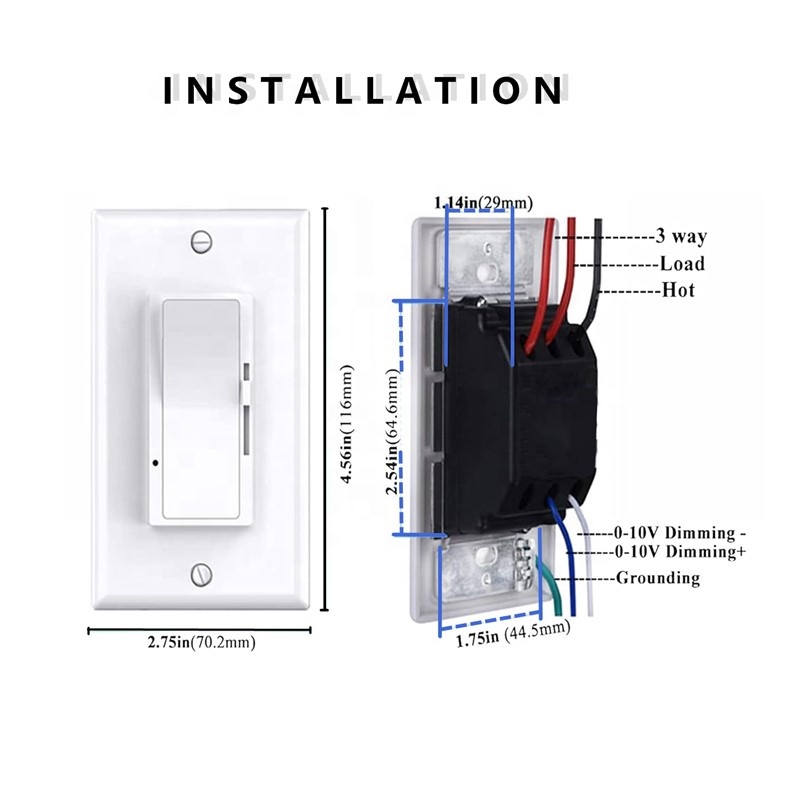 Single Pole 3Way Slide Dimmer Switch 0-10V Dimming Controller LED Incandescent CFL Wall Mounting Rated 10A 5A 120V