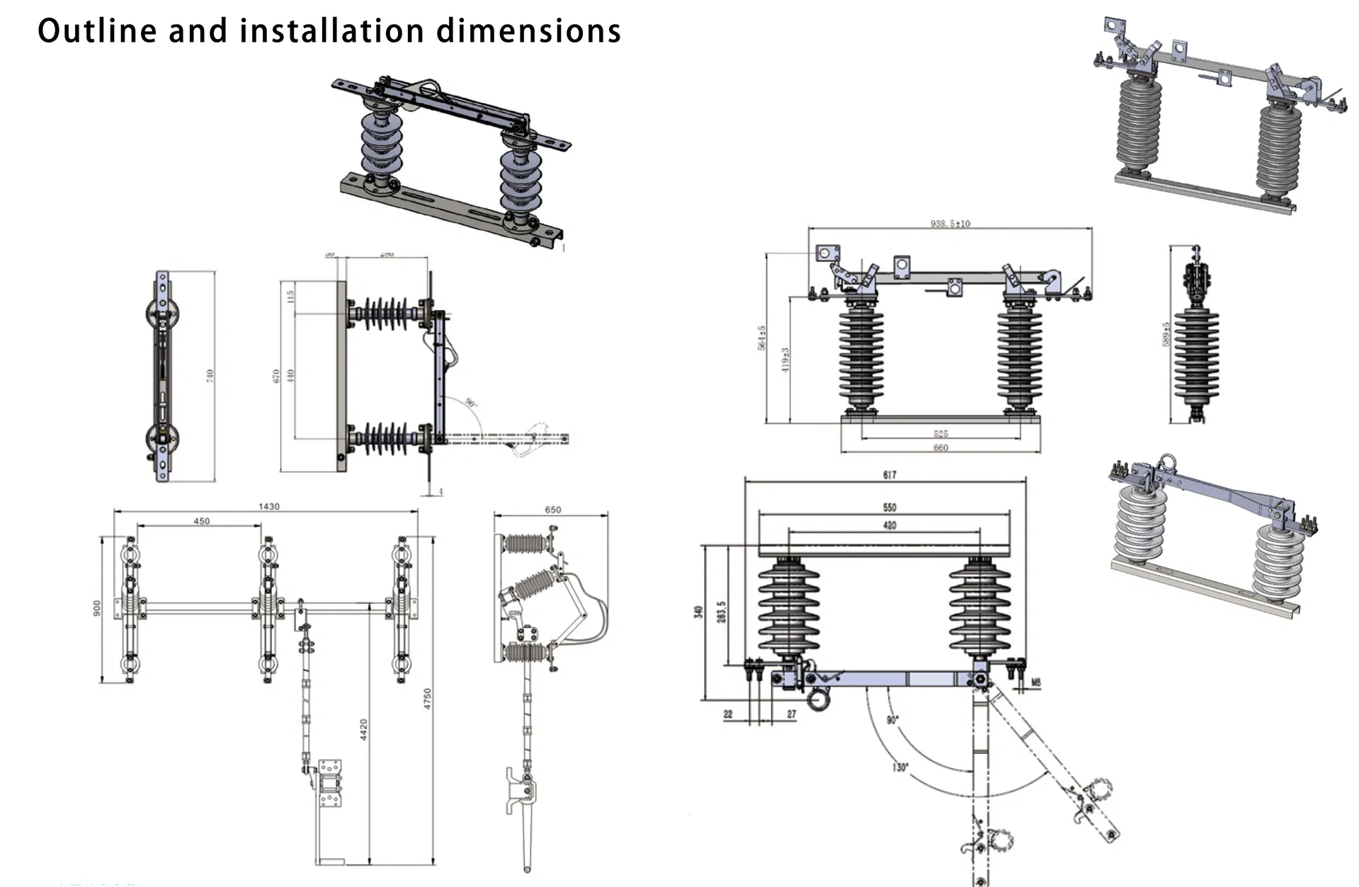 Specification drawing for Gw9 Isolator Switch