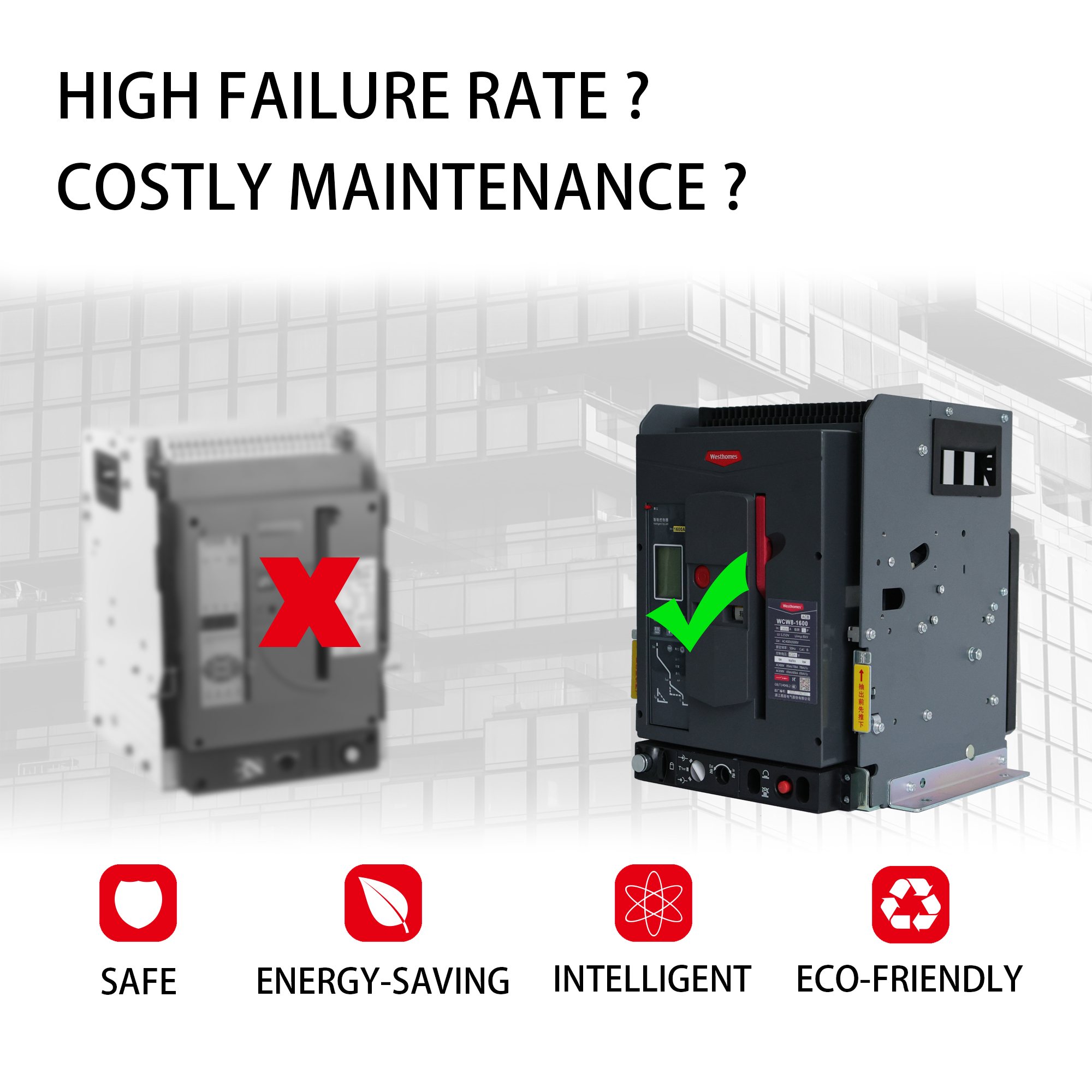 Westhomes WCW1-1600 4P Intelligent Universal Type ACB Air Circuit Breakers 400V/690V 1600A LSI Protection 85kA/70kA 50Hz