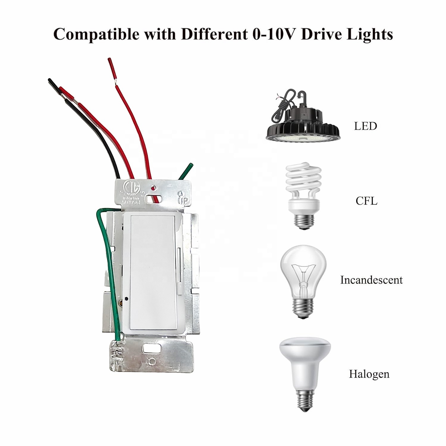 Single Pole 3Way Slide Dimmer Switch 0-10V Dimming Controller LED Incandescent CFL Wall Mounting Rated 10A 5A 120V