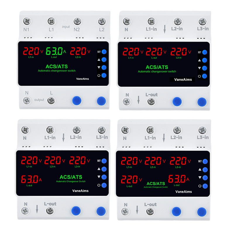 ATS/ACS Dual Power Transfer Protector Three-Power Transfer Switch LED Digital Display FXB-ATS 63A/80A/100A 220V ODM