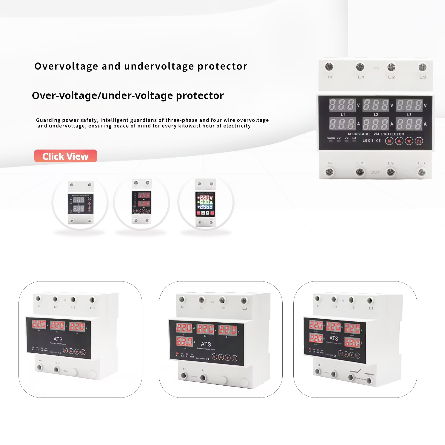 ATS Dual Power Automatic Transfer Switch Three-way 5-display 63A80A100A Over/undervoltage Protector Single Phase Current