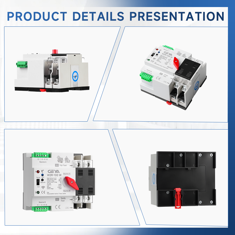 GEYA W2R-WIFI Automatic Transfer Switch 110V/220V/400V 2P/3P/4P 16A~100A 50/60Hz Din Rail Changeover Switches Support Tuya