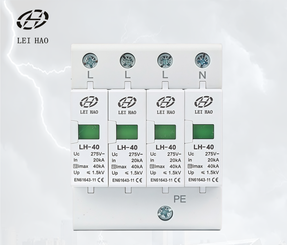 LEIHAO Factory Price DC SPD Surge Protector T1/T2 4P AC 275V 40KA CE Certified EN Standard Lightning Arrester