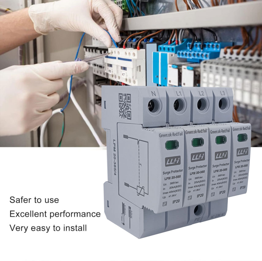 4P 275V 320V 385V 440V 20KA 40KA T2 Type AC SPD Pv Surge Arrestor Surge Protection Device IEC 61643-11 35mm Din Rail Mounted