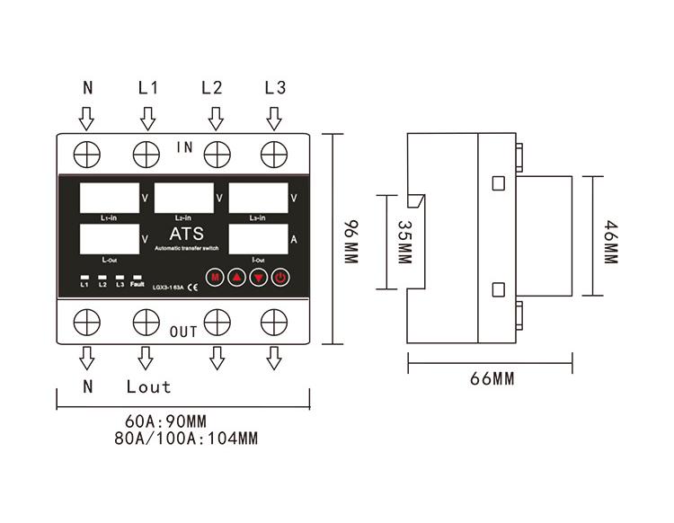 ATS Dual Power Automatic Transfer Switch Three-way 5-display 63A80A100A Over/undervoltage Protector Single Phase Current