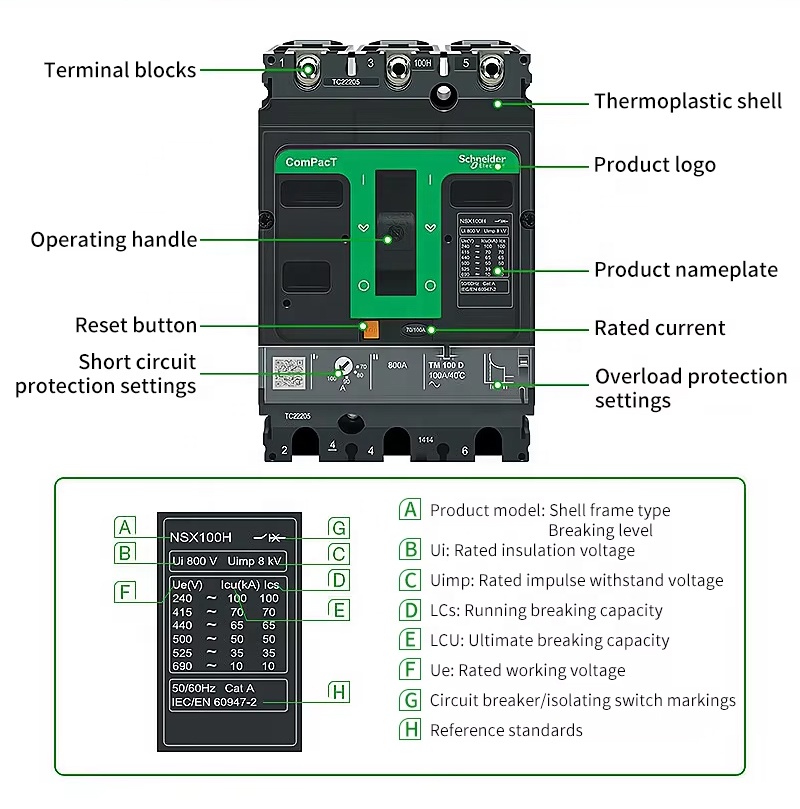 schneider mccb circuit breaker nsx400f 4p 400a 250a 300a 180a 63a 25ka 100a micrologic 2.0 Molded Case Circuit Breaker