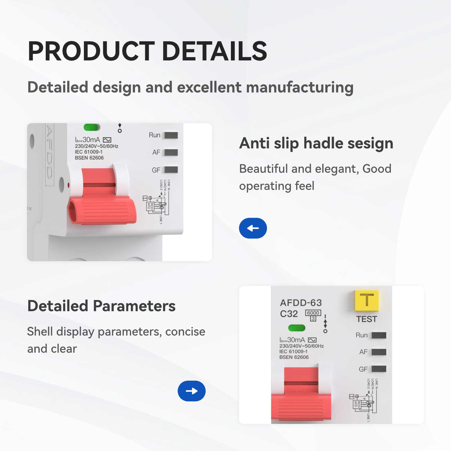 New Design 32A/40A/63A AFDD 2P 63A RCBO 16 Amp Circuit Breaker Mcb Arc Fault Detection Devices