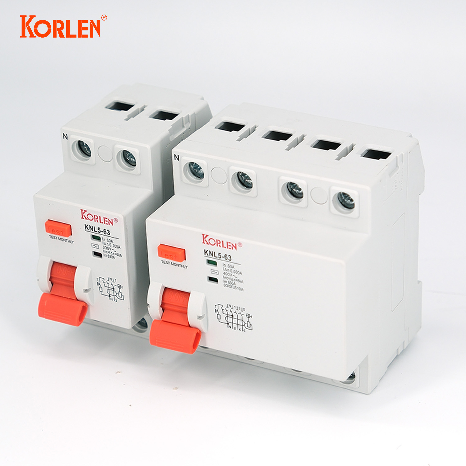 KORLEN 2P Type AC 63A Residual Current Circuit Breaker 30mA 415V 50/60Hz Industrial Household