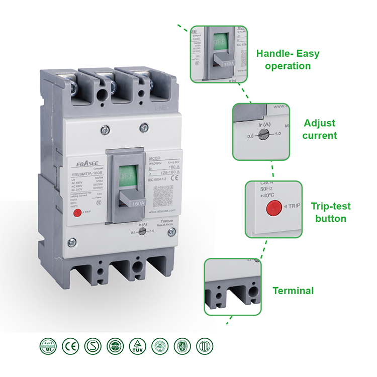 AC 500V 800V Mccb 100a 3p 400 Amp 630a 3 Phase Circuit Breaker