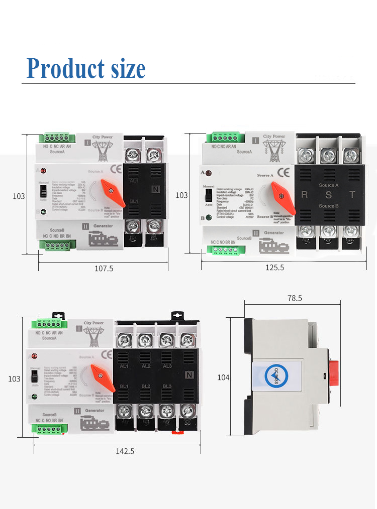 Vietnam 100A 125A 4P PC Class Automatic Transfer Switch Dual Power ATS 220V 400V for Generator Solar System
