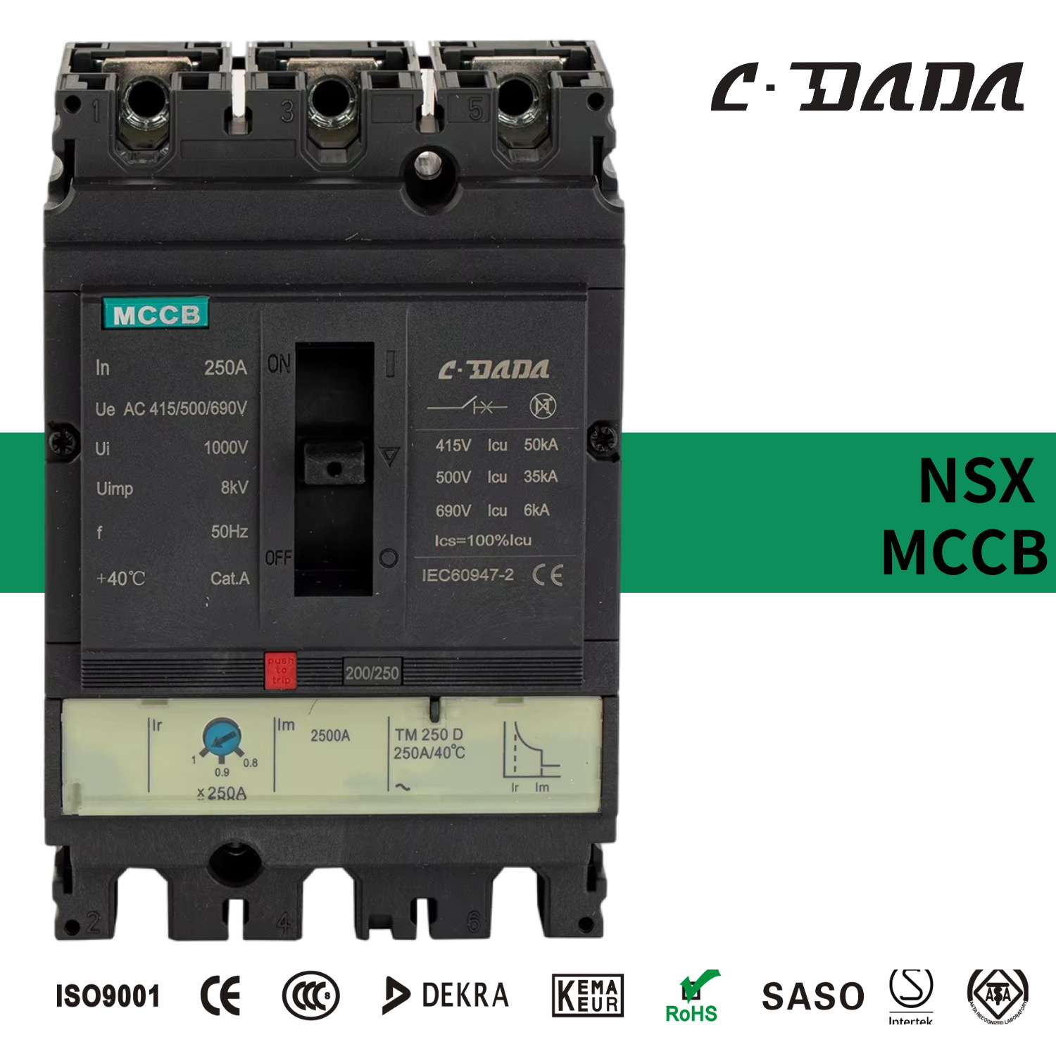 CDADA MCCB High Quality OEM ODM NSX 3P MCCB Molded Case Circuit Breaker double breakpoint