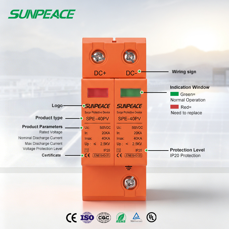 T2 SPD DC 1000V 800V 600V 500V 20ka 40ka 2p 2 Pole Surge Protection Devices Arrester Device Solar Pv OBO Lightning Protection