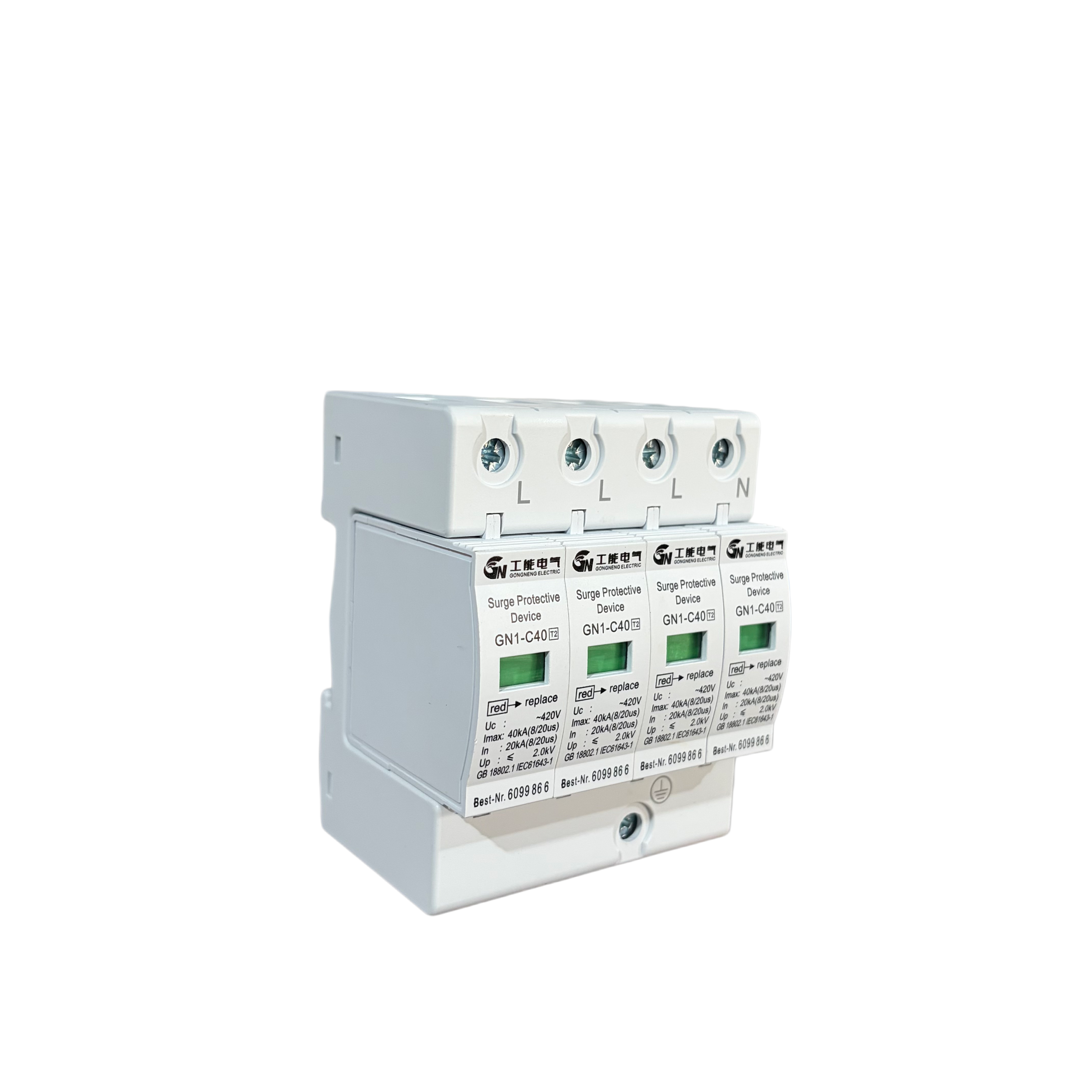GN1-C40 40kA Type 2 Surge Protective Device SPD AC Lightning Arrester For Low Voltage Power Distribution