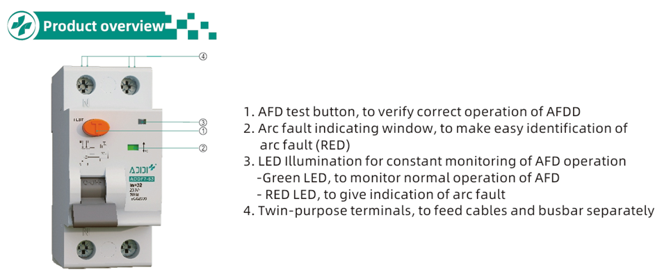 ADDF7-63 25A AFDD Isolator Arc Fault Interrupter 230V 1P+N 2P Copper &amp; Plastic High Breaking and Making Capacity