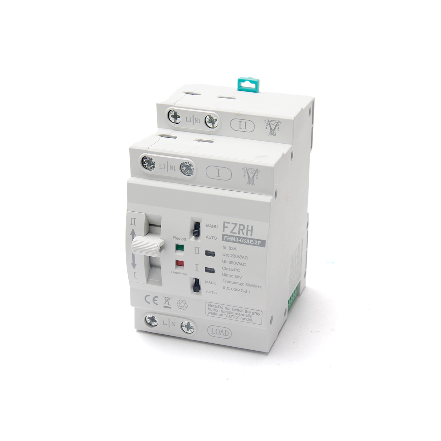 FZRH Changeover Switch 2Poles AC 220V 50/60HZ 63A 10kA Breaking Capacity Automatic Transfer Generator ATS Controller Electrical