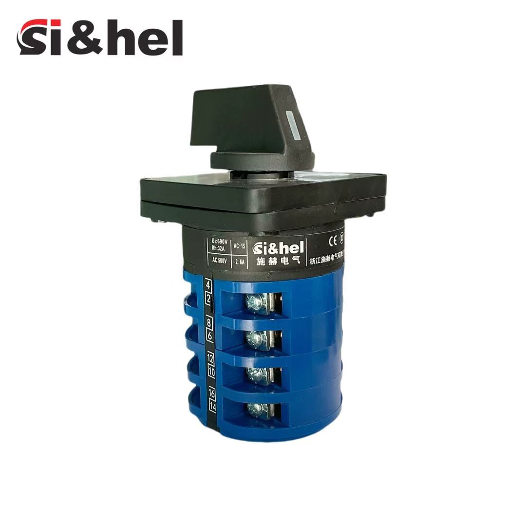 Si&amp;hel 32A 4P Single-Wire Universal Changeover Switch Rotary Cam Self-Locking 220V IP20 Home/Machine/Industrial Metal &amp; Plastic