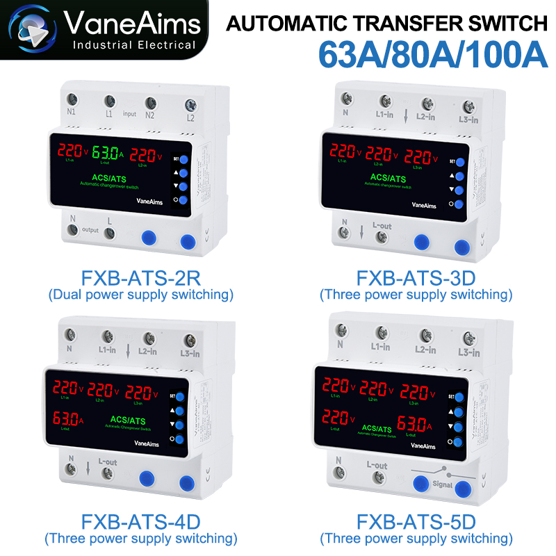ATS/ACS Dual Power Transfer Protector Three-Power Transfer Switch LED Digital Display FXB-ATS 63A/80A/100A 220V ODM