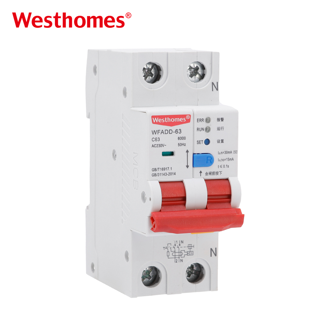 WAFDD-63 1P+N AFDD Arc Fault Detection Device C63 RCBO Residual Current Circuit Breaker Overcurrent Arc Protection MCB