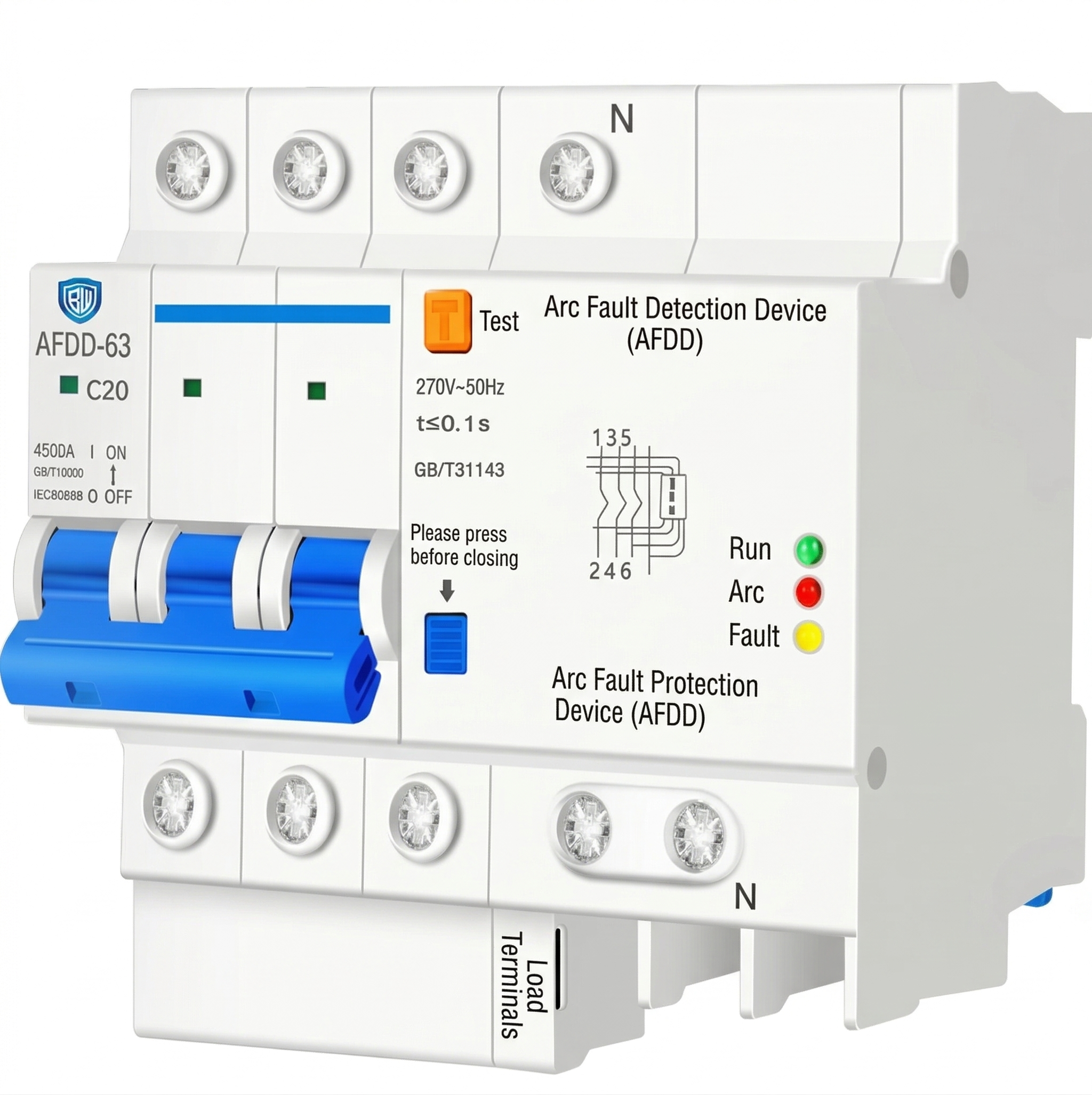 AFDD(AFCI)Arc Fault Detection Device, 6-63A AFDD+MCB Circuit Breaker for Electrical System Safety Guard 1P+N/2P/3P+N