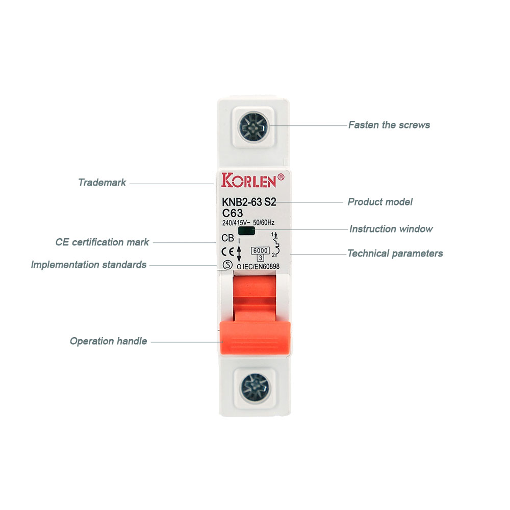 KORLEN C32 6KA 2P 32A DC Industrial Use 1000V Rated Voltage 500V DIN Rail PA66 IEC Certified Miniature Circuit Breaker