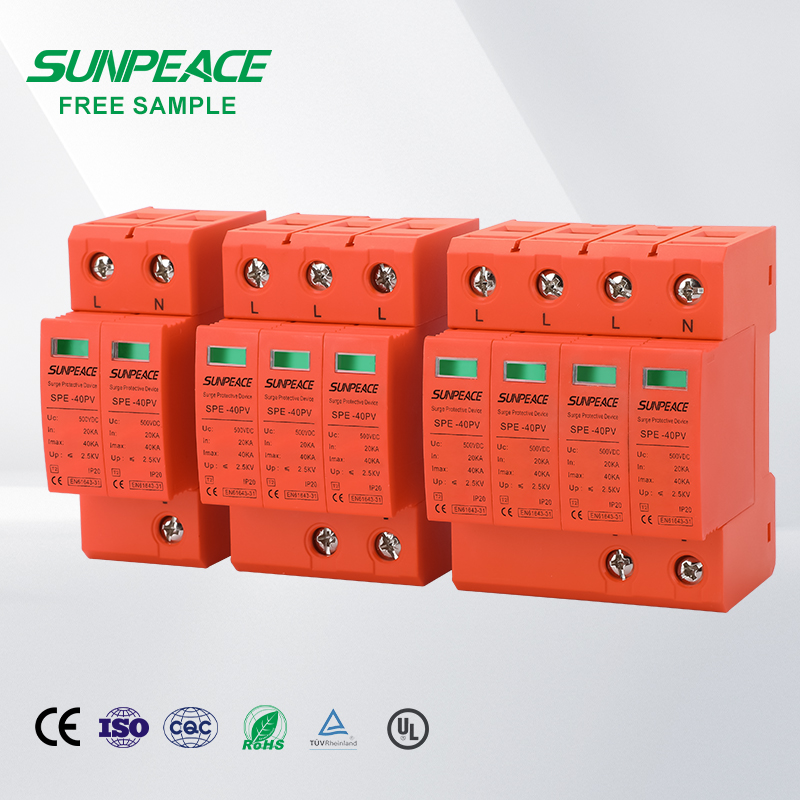 DC SPD 500v 600V 1000v 2P 4P T2 Surge Protector Device Double Pole 2p 2 Pole 20KA 40kA Solar PV DC Surge Protection Devices