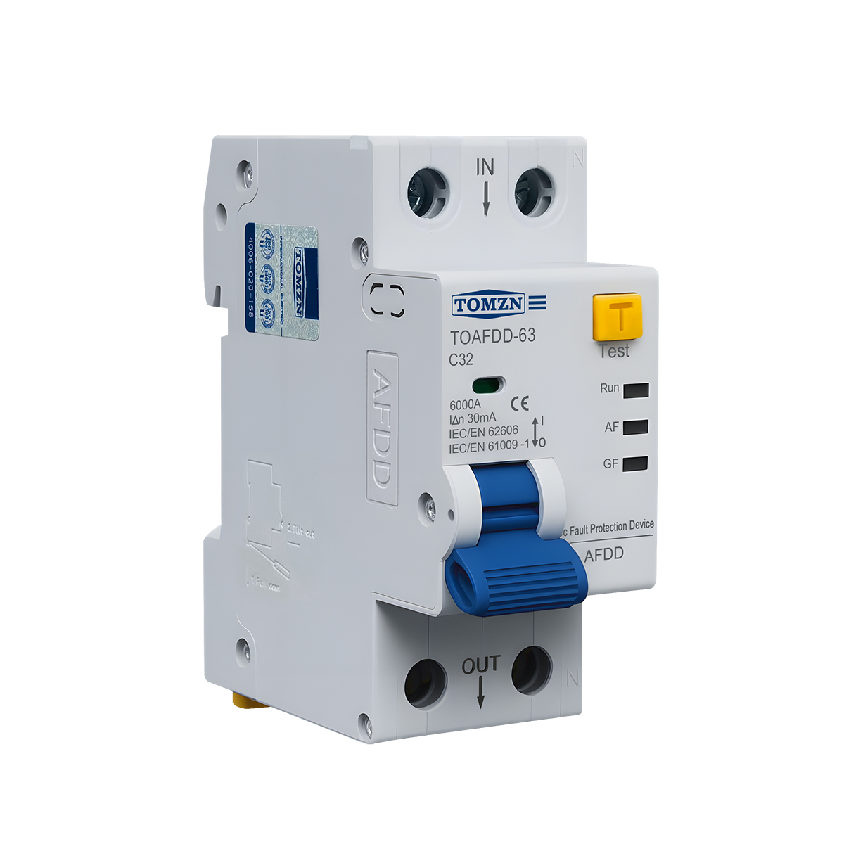 TOMZN AFDD Arc Fault Detection Device RCBO Circuit Breaker 2P Residual Current Leakage Protect Short-circuit Overload Protection