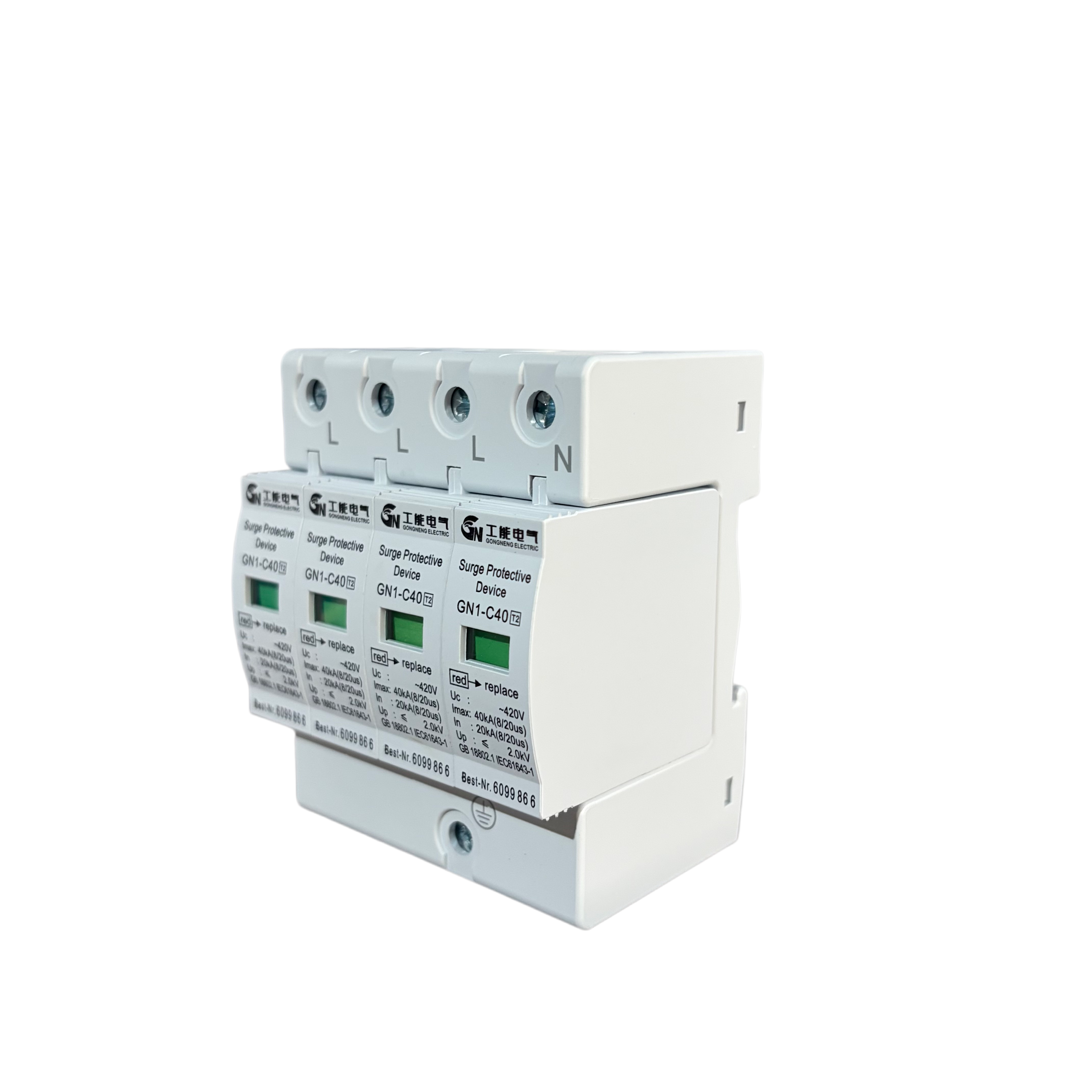 GN1-C40 40kA Type 2 Surge Protective Device SPD AC Lightning Arrester For Low Voltage Power Distribution