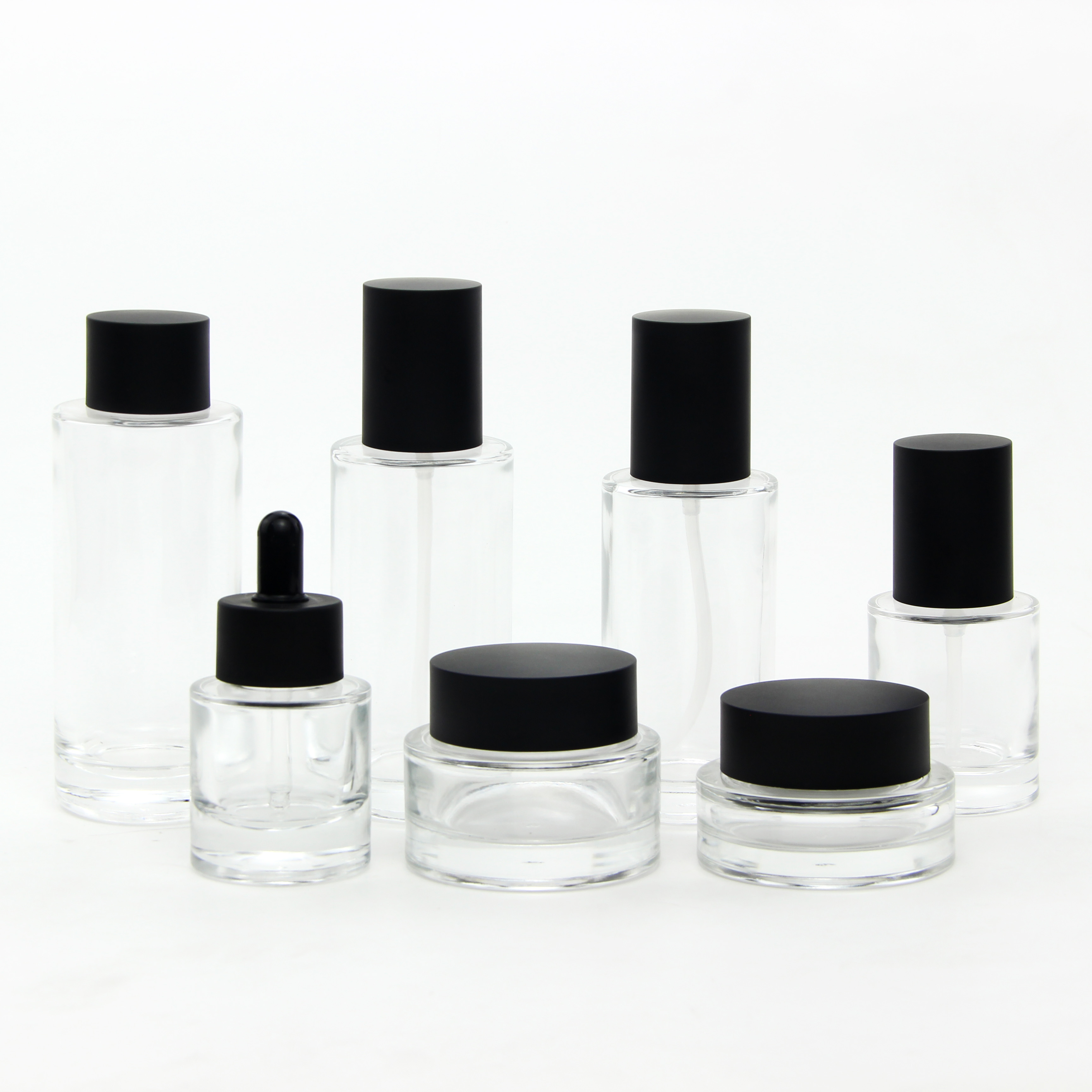 New Design Luxury Thick Bottom clear Cosmetic Serum Lotion Pump Bottle Glass Bottles and Jars Dropper Bottle Skincare Packaging