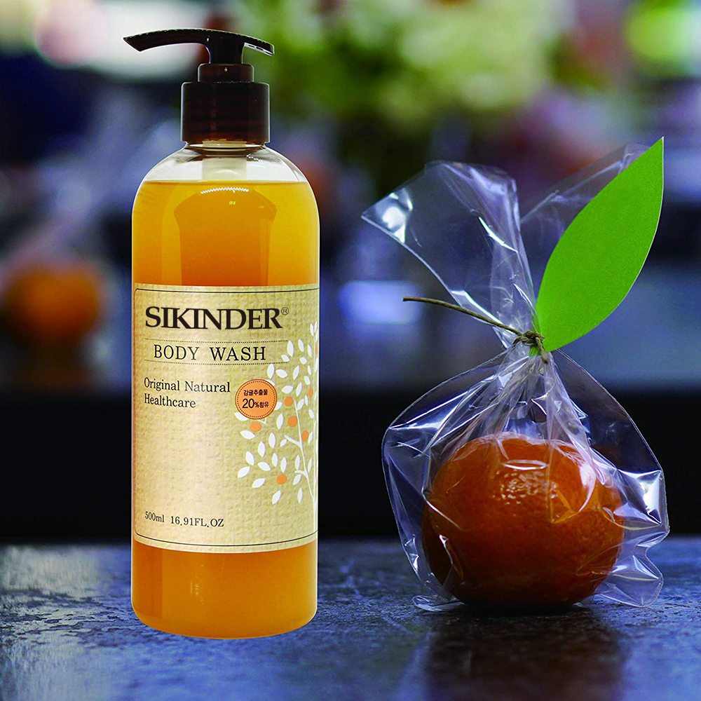 Private Label Vitamin C Herbal Fragrance Liquid Shower Gel & Body Wash Set with Exfoliator Customized Packaging