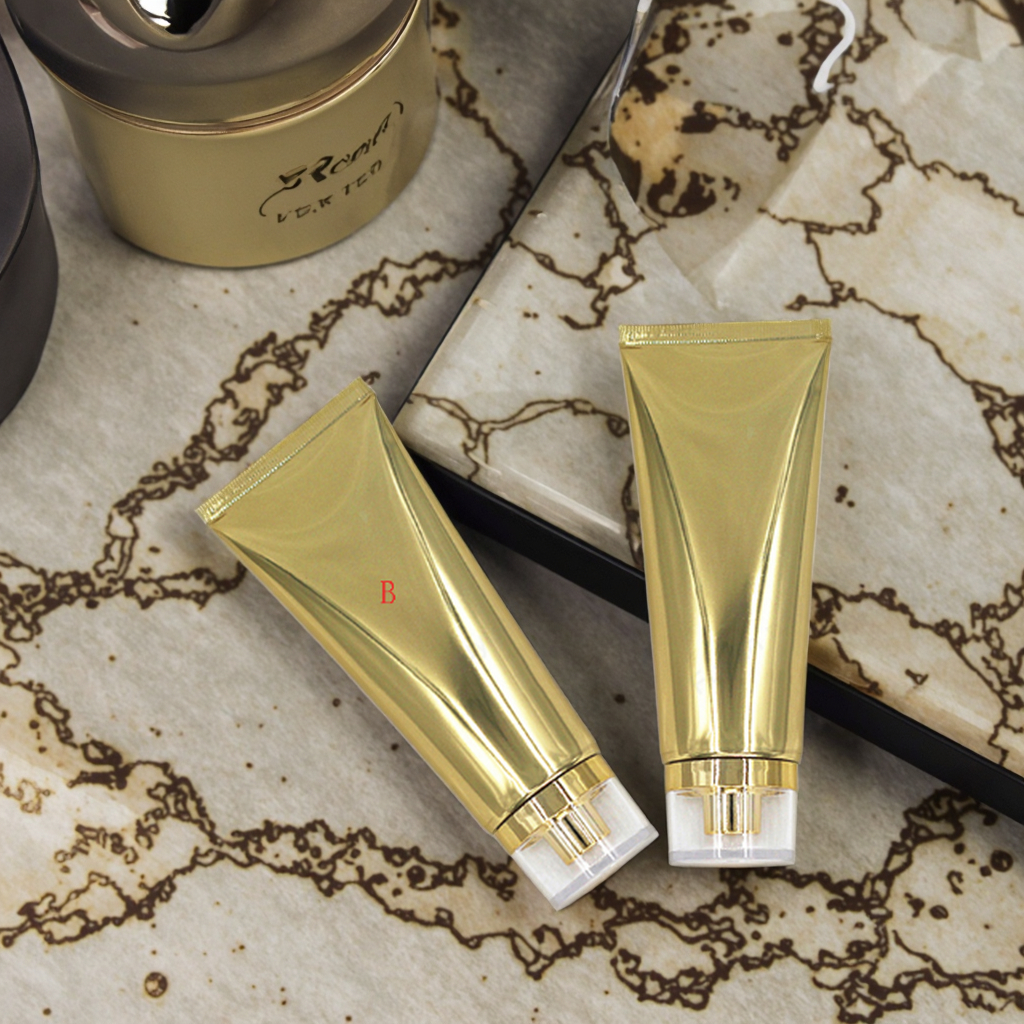 Fuyun Gold Tone Oval Soft Empty Tubes Plastic Cosmetic Cream Lotion Facial Cleanser Packaging Screw Cap False Eyelashes Blush