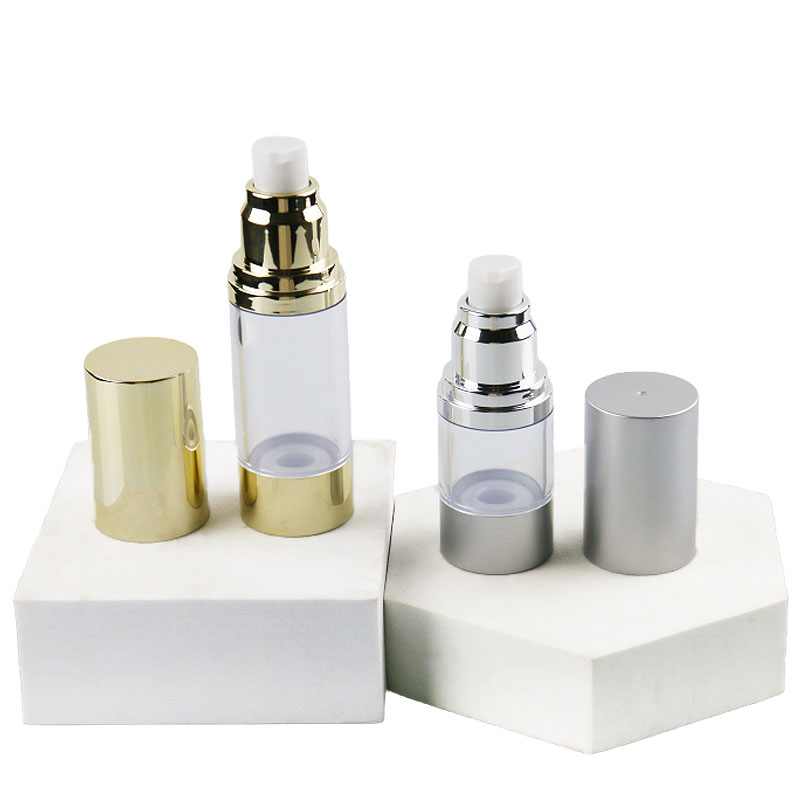 Cosmetic Packaging AS Clear Vacuum Airless Bottle Gold Silver Aluminum Plastic Airless Pump Bottle 15ml 30ml 50ml