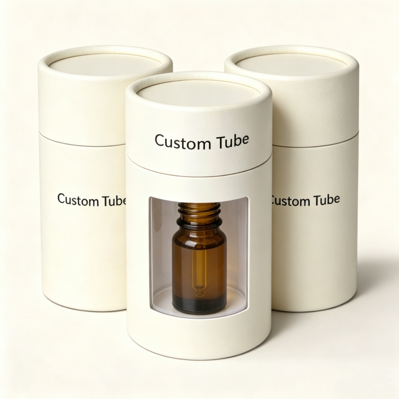 Custom Printing Logo Kraft Round Paper Tube Cylinder Cardboard Vials Bottle Box Tube With PVC Window For Cosmetic Oil Packaging