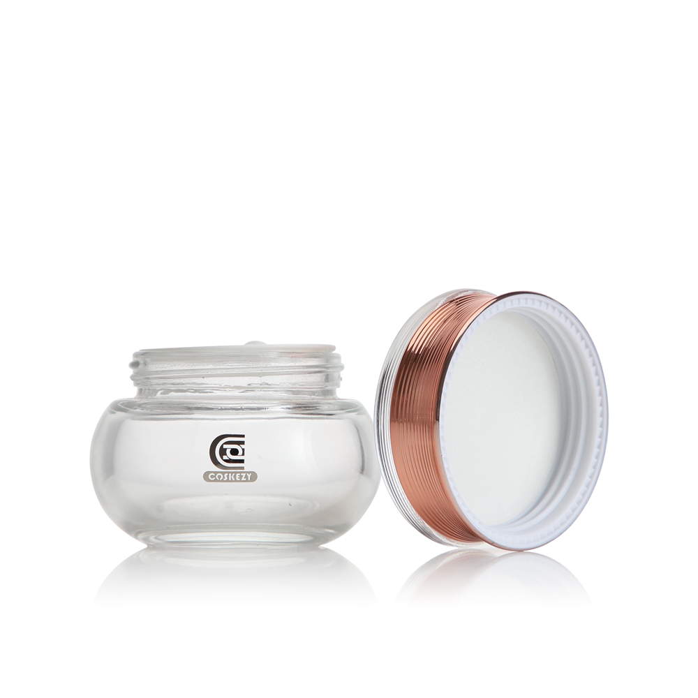 Luxury Bowling Shaped Glass Cosmetic Packaging 50g Cream Jar with Lotion Pump 60ml 100ml 150ml Toner Oil Bottle