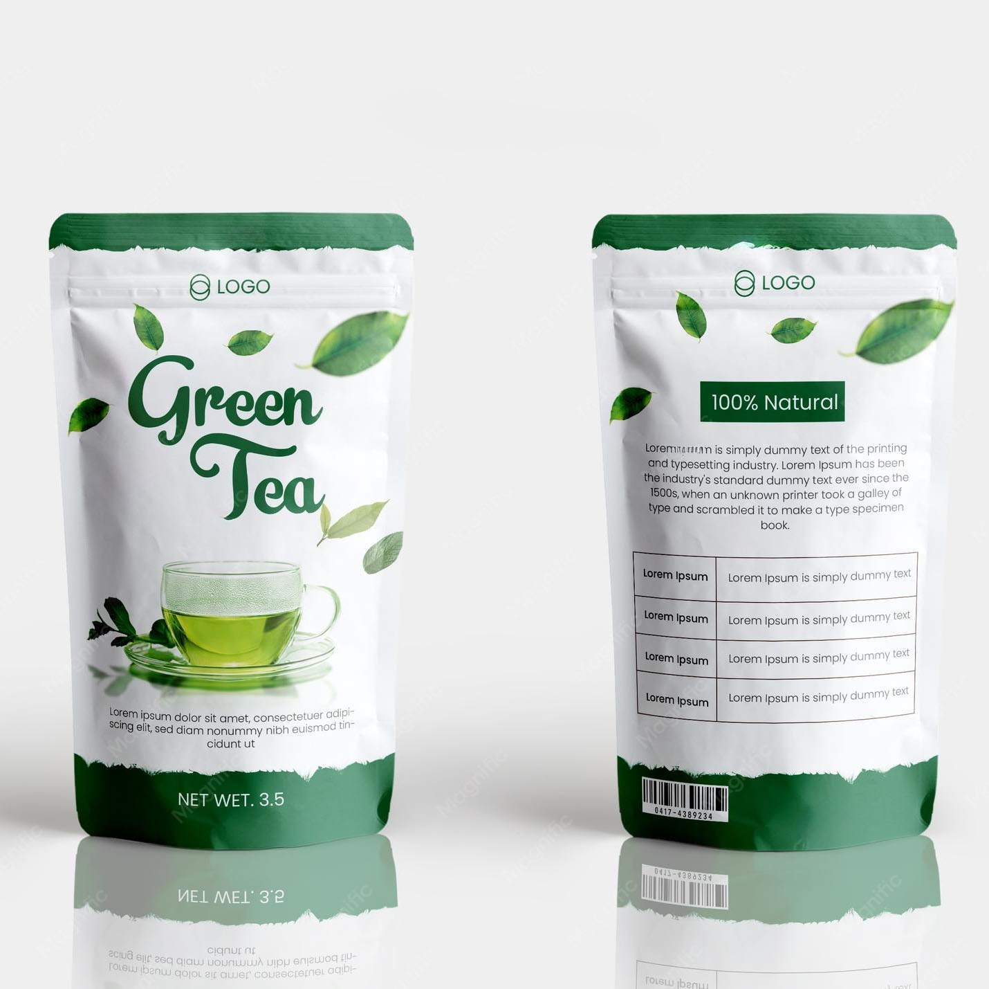 Custom Printed logo Matcha Powder Tea Bags 30g 50g 100g Resealable Aluminum Foil Stand up Pouch Plastic Food Packaging Bags
