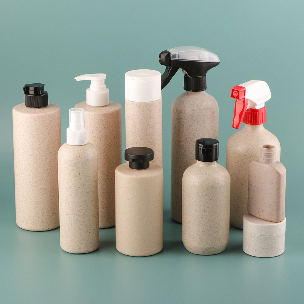 Custom Eco-friendly Wheat Straw and HDPE Biodegradable Bottle Plastic Packaging