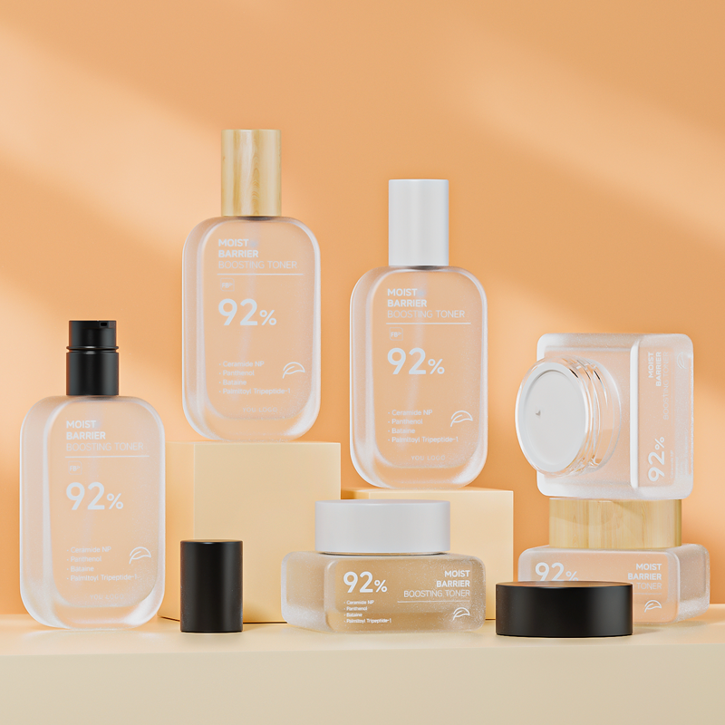 Fuyun Wholesale Cosmetic Packaging square clear Frosted Empty Serum Lotion Glass Bottle with Pump