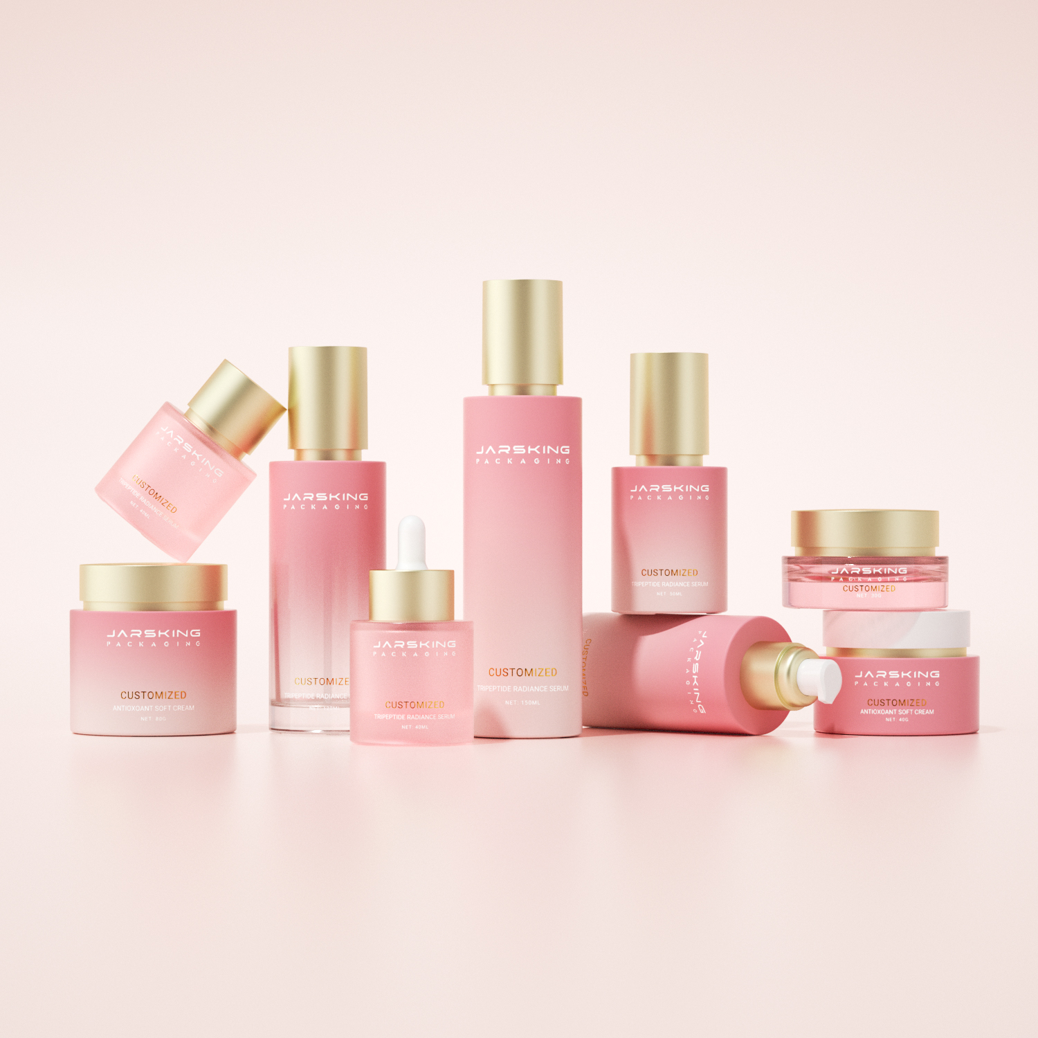 NEW Shape Luxury Thick Bottom Glass Skincare Packaging Cylinder Empty Toner Bottle Jar Set for Cosmetic Cream