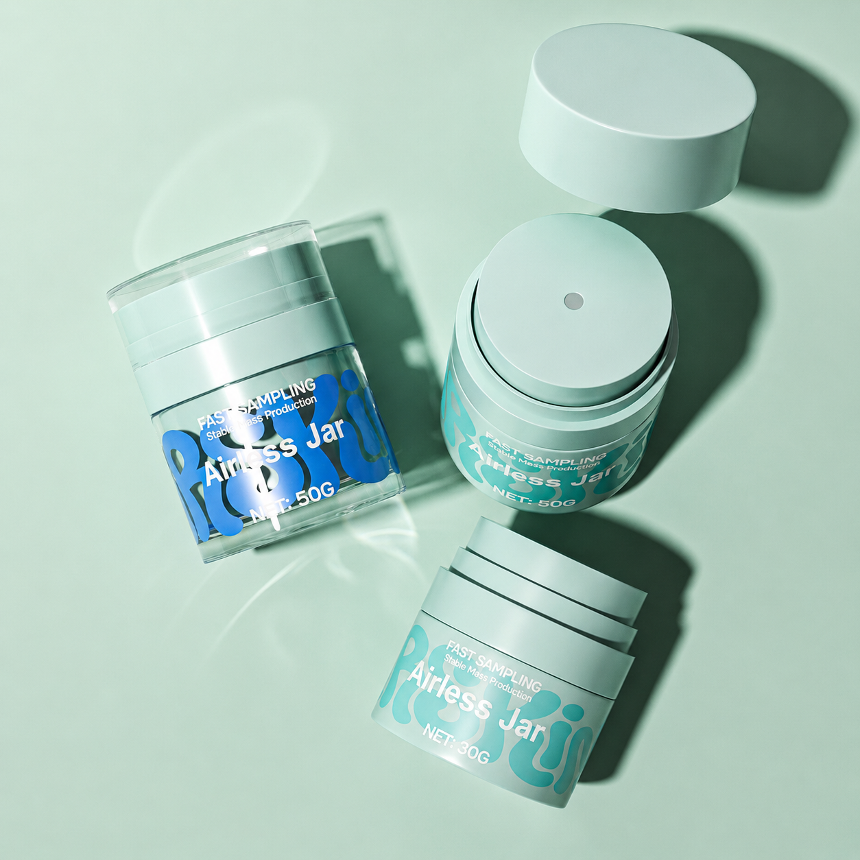 30g 50g Glass Airless Cream Cosmetic Jar Luxury Cosmetic Packaging Vacuum Pump Jar for Face Cream Skincare with Cap Wholesale