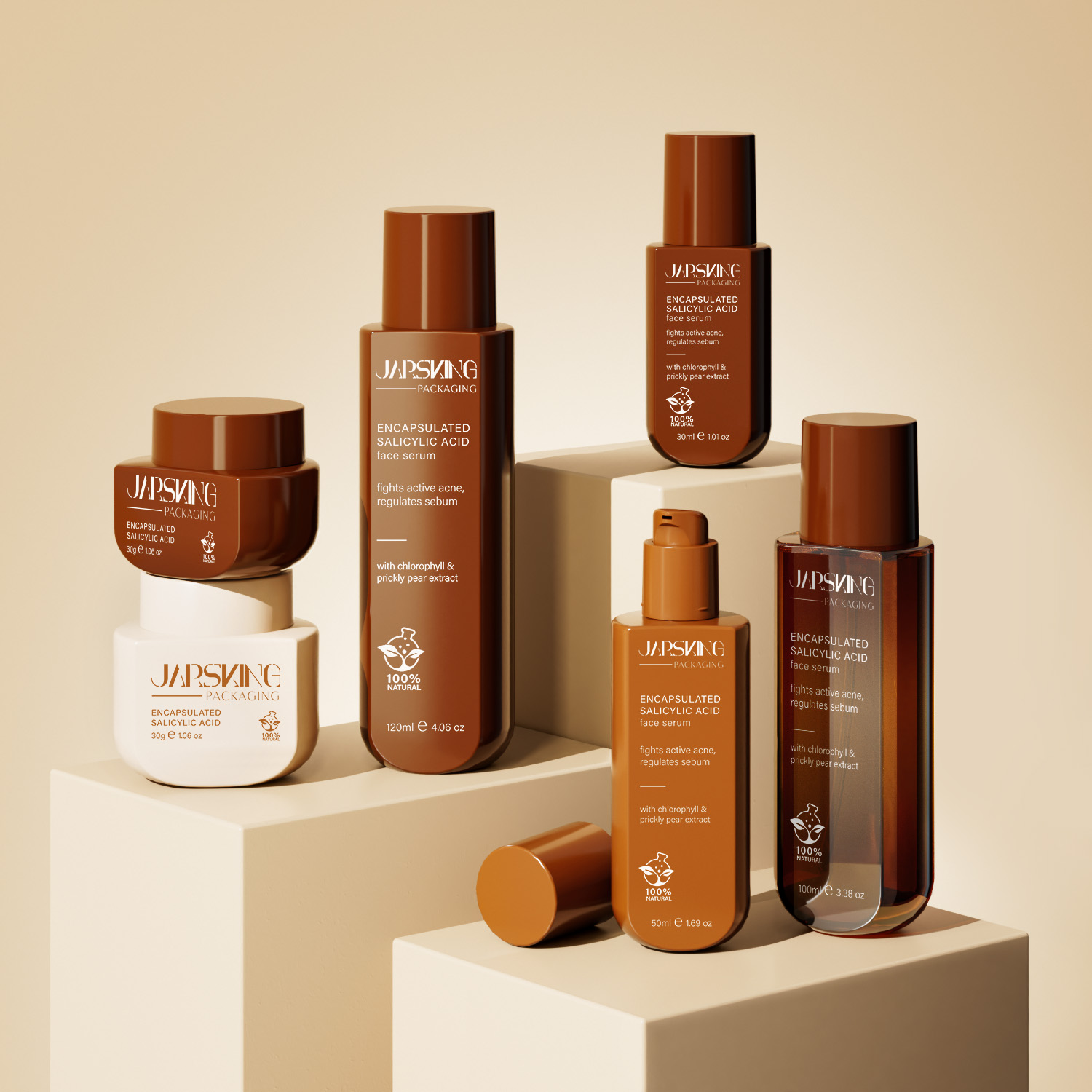Wholesale Luxury Skincare Packaging Set Custom Logo Brown Glass Serum Bottle and Face Cream Jar Cosmetic Packaging with Gift Box