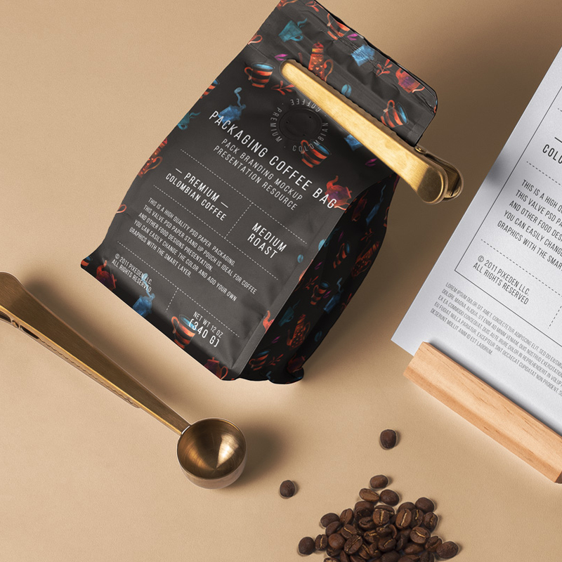 Custom Printed Biodegradable Flat Bottom 250g Coffee Bean Packing Bags Coffe Coffee Packaging Bags With Valve and Zipper